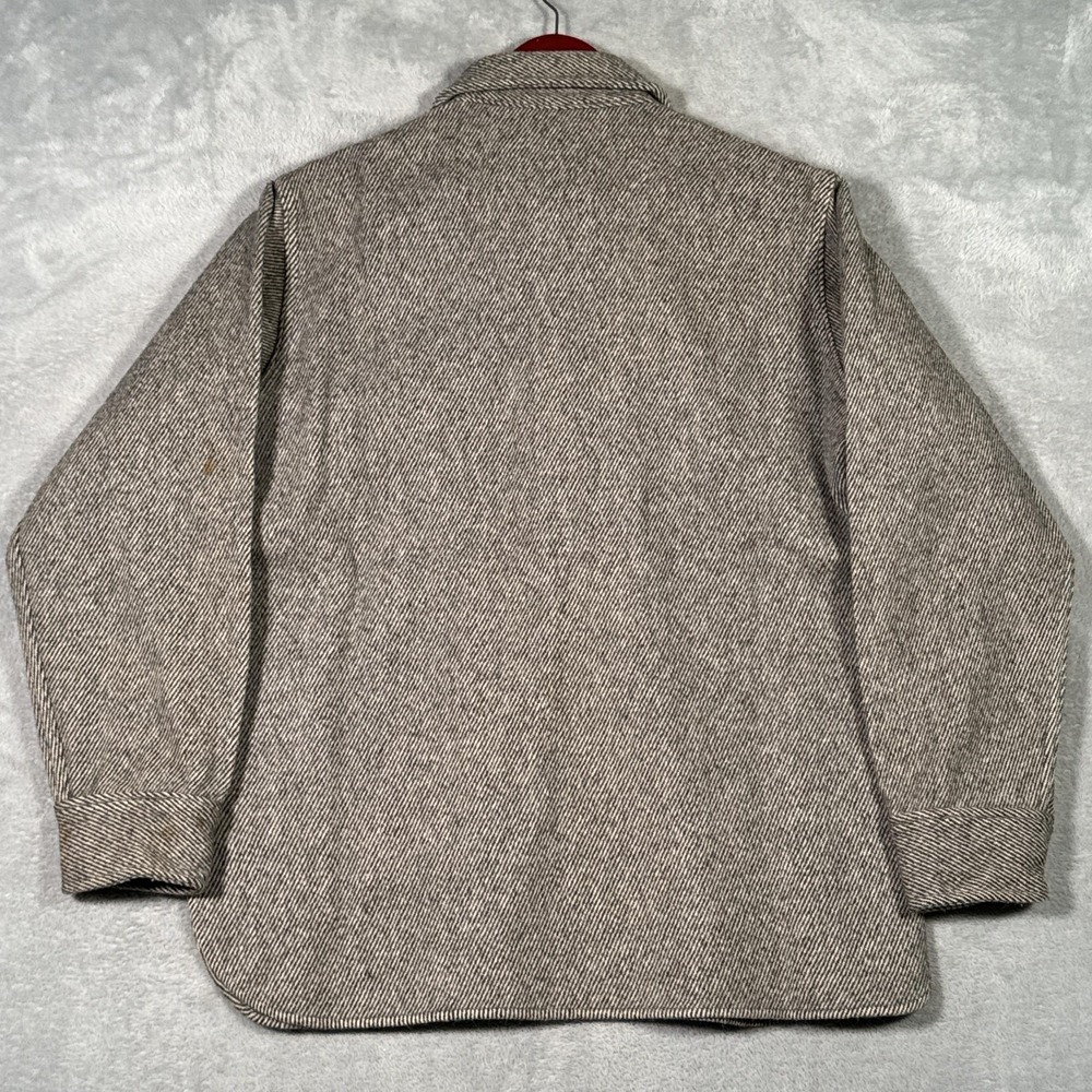 Woolrich Jacket Mens L Gray Wool Herringbone Tweed CPO Shirt Jacket *FLAWS - Picture 10 of 13
